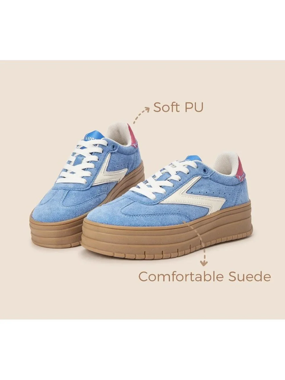 🆕Women's Blue White Platform Sneakers Gum Thick Sole Tennis Walking Shoes